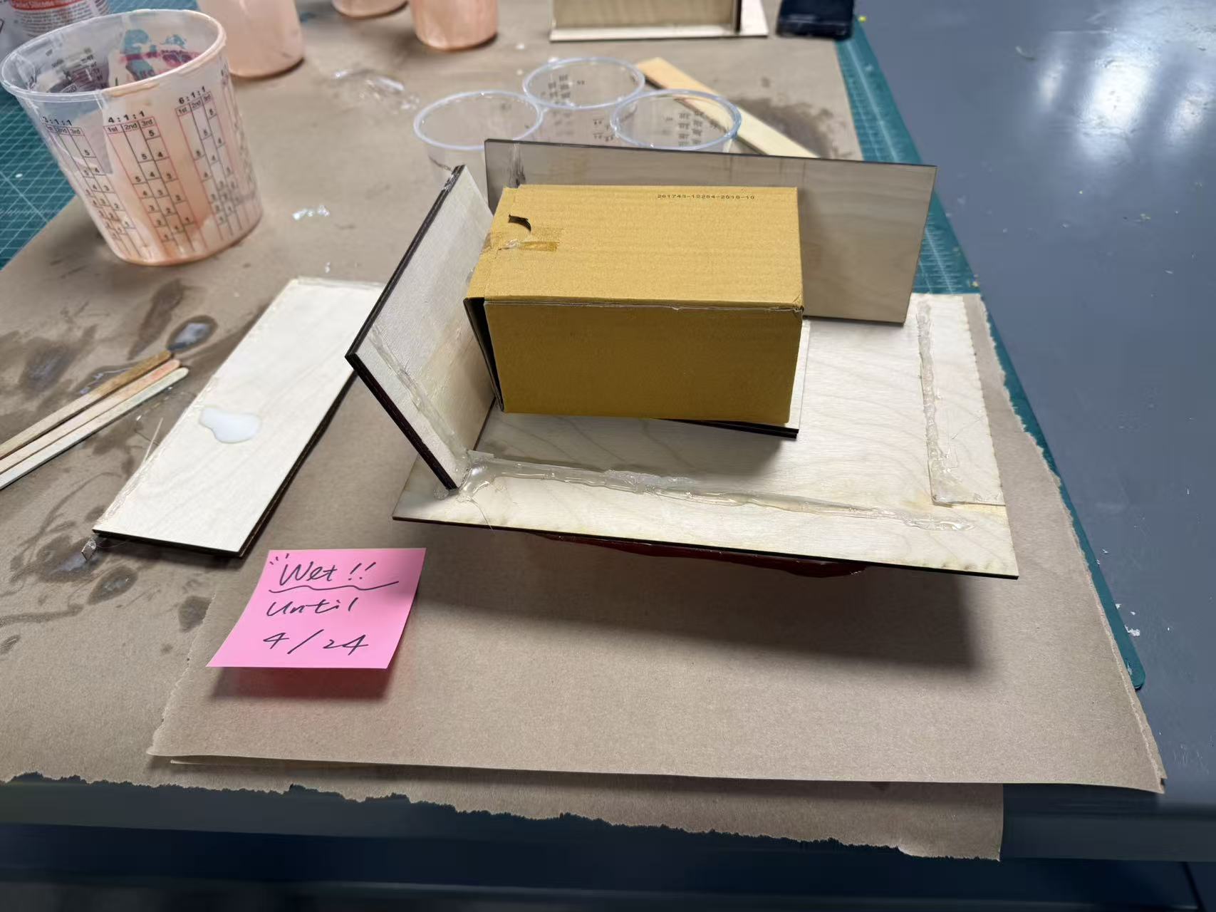 Clay placed on top of mold as a weight