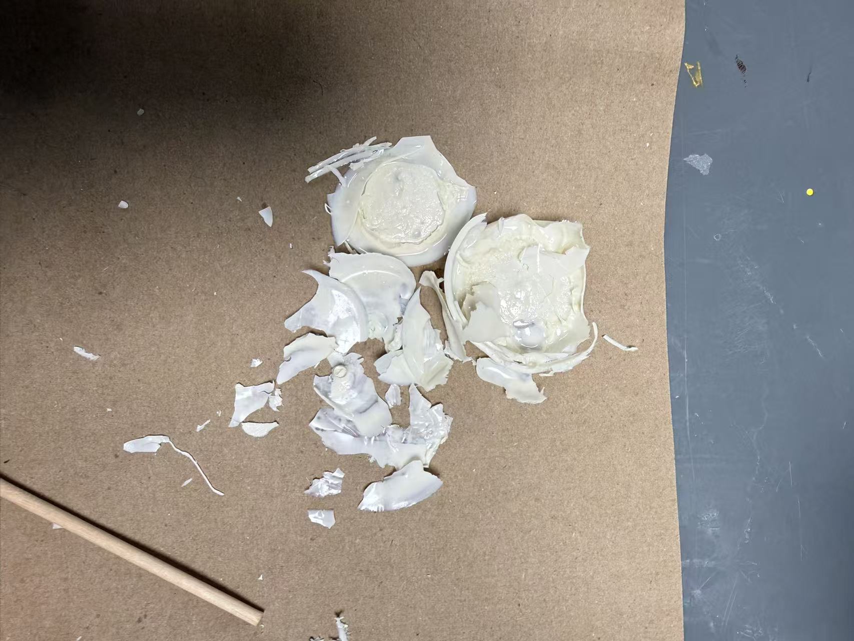 Demolded result: shapeless clump of resin fragments