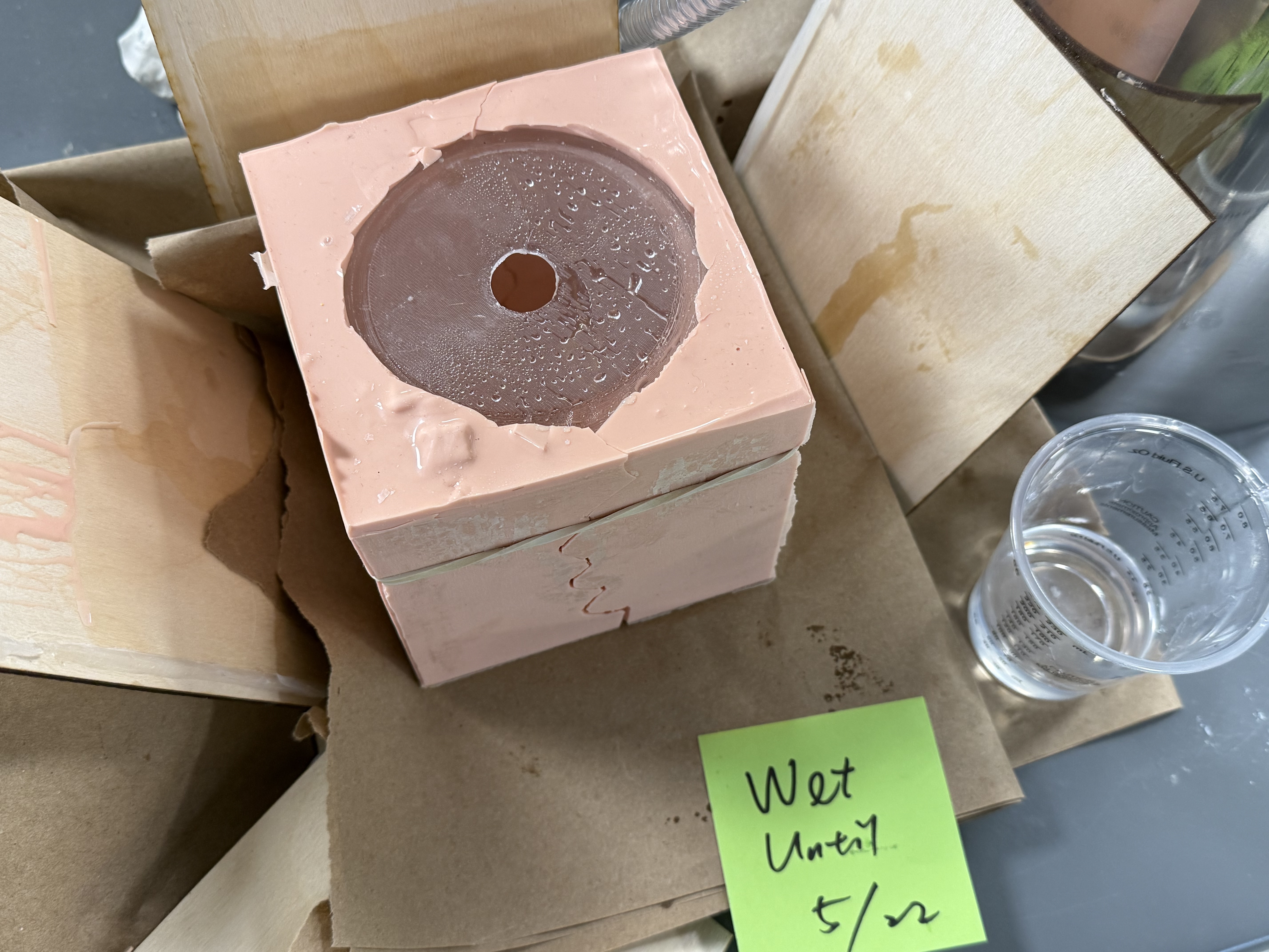 Resin crack repair held with mold and rubber bands
