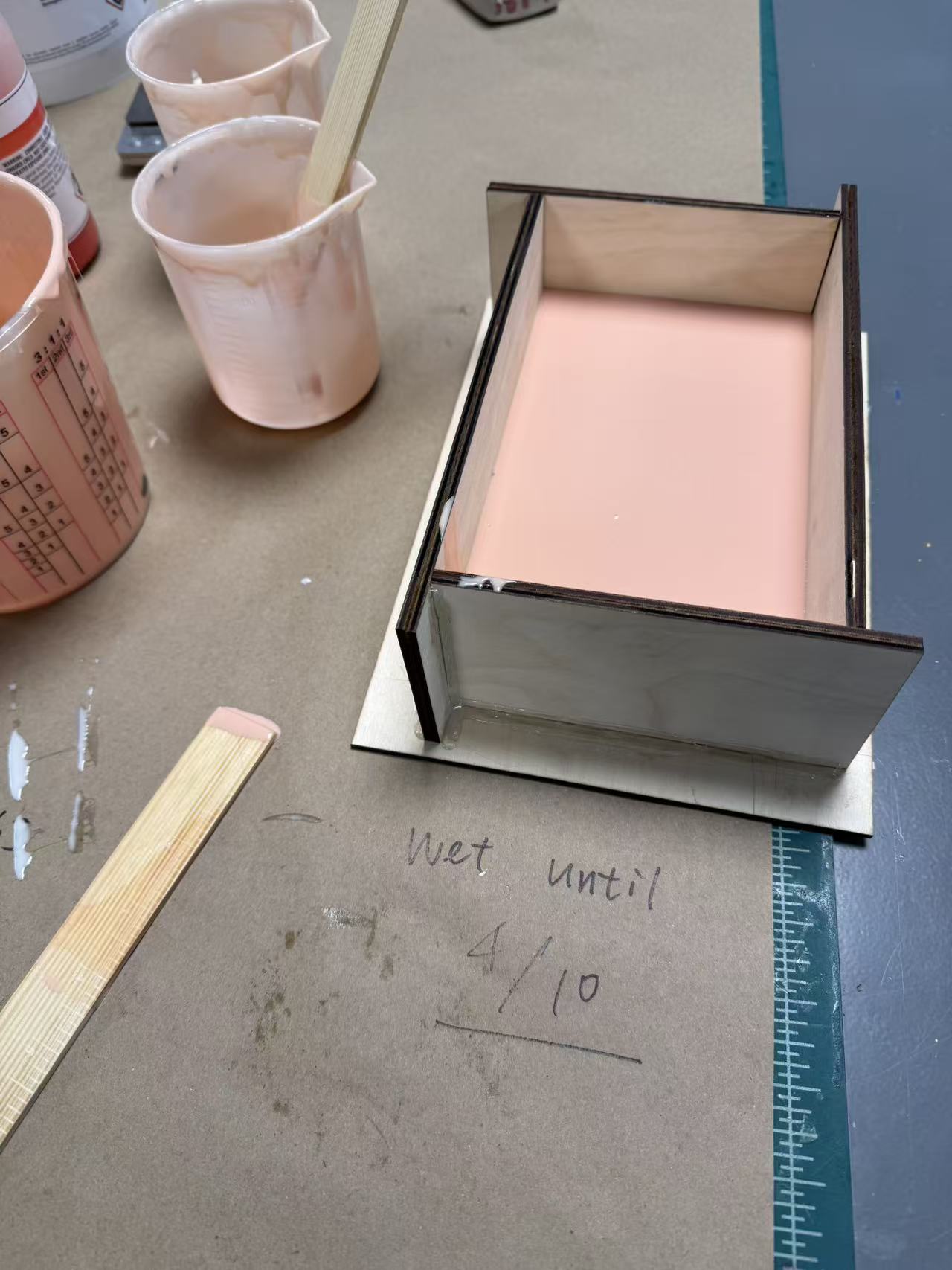 Pouring silicone in a thin stream from height